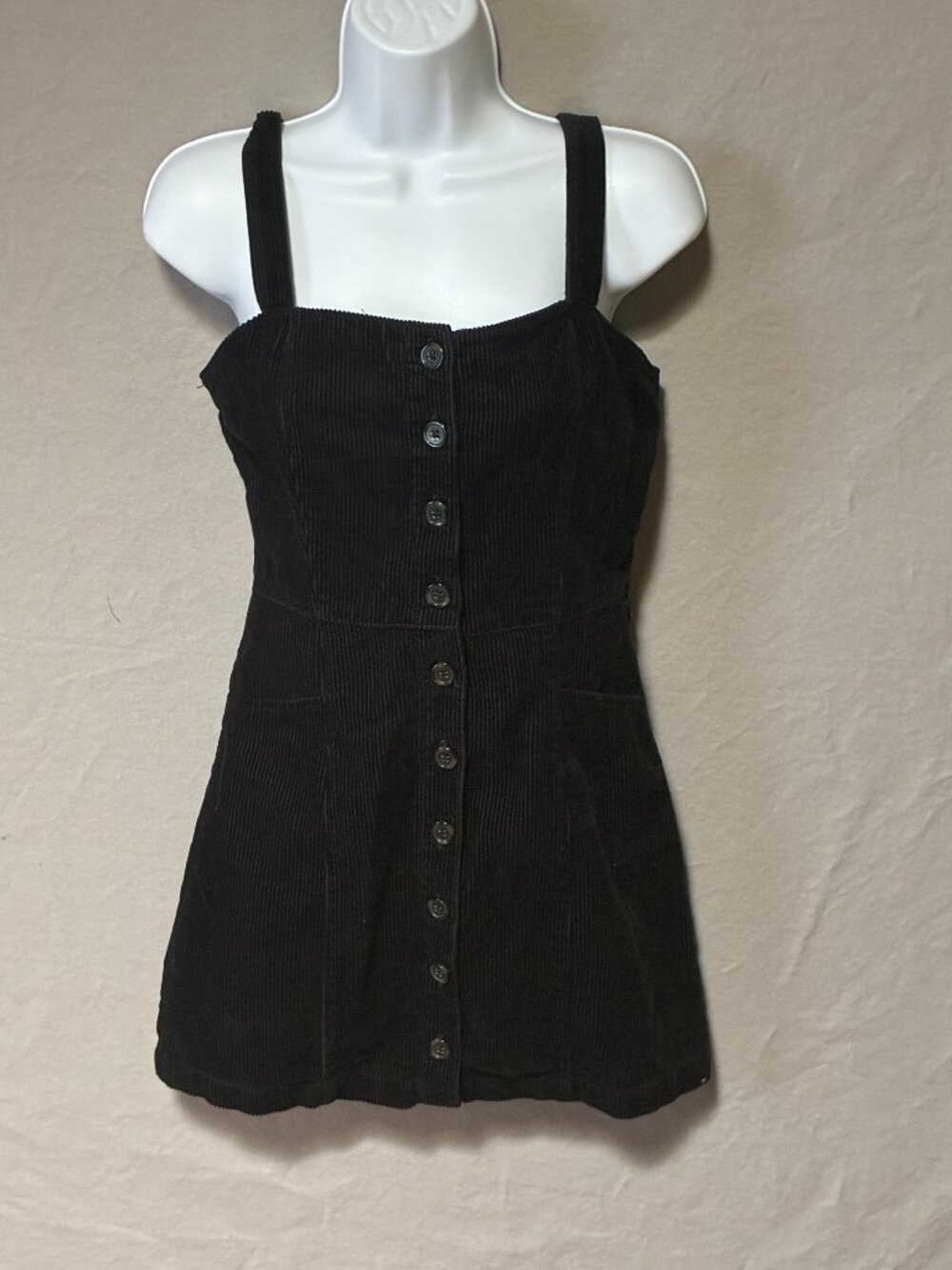 Forever 21 Black Corduroy Button Up Mini Dress Pockets S 90s Grunge Whimsigoth